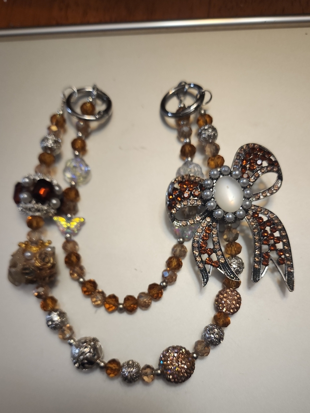Decorative Brown Crystal Bow Purse Charm